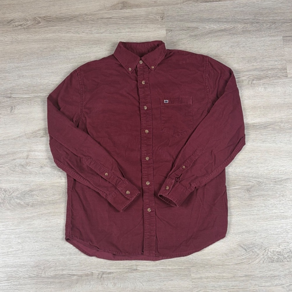 Crown & Ivy Corduroy Shirt Mens Small Burgundy Long Sleeve Classic Fit Button Up